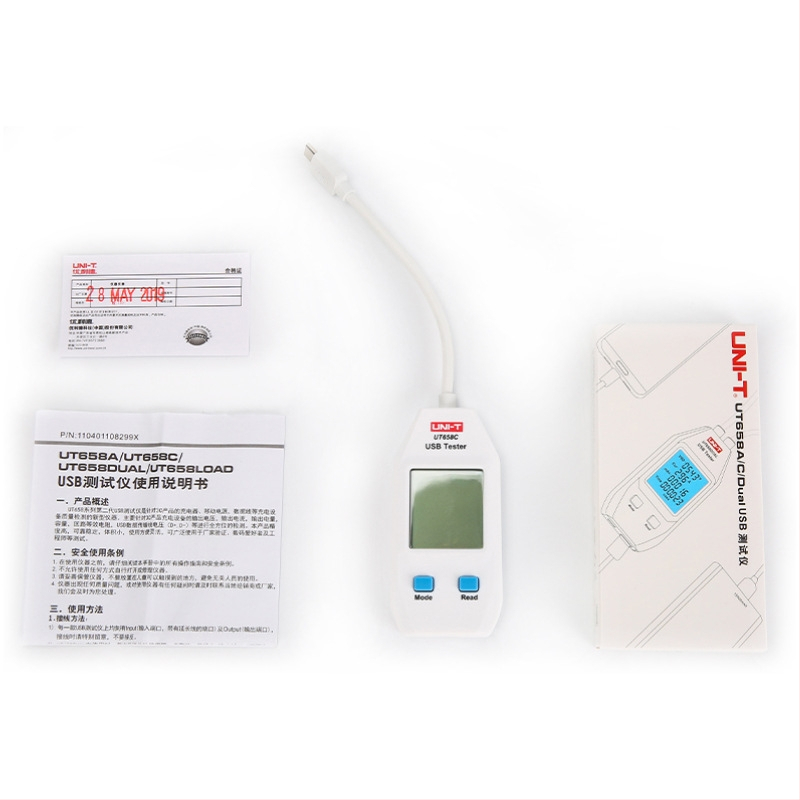 USB testeris UT658 — skaitmeninis ekranas išėjimo įtampai, srovei, galiai, talpai ir kilpinės varžos matavimui