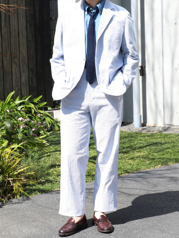 Casual мъжки костюм от памук със Seersucker райета дълги ръкави джобове с патчове за всички сезони