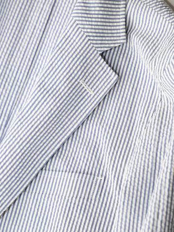 Casual мъжки костюм от памук със Seersucker райета дълги ръкави джобове с патчове за всички сезони