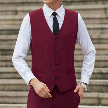 Ανδρικό γιλέκο σε κορεατικό στυλ, εφαρμοστό, μονόμπροχο, με V-λαιμό