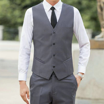 Ανδρικό γιλέκο σε κορεατικό στυλ, εφαρμοστό, μονόμπροχο, με V-λαιμό