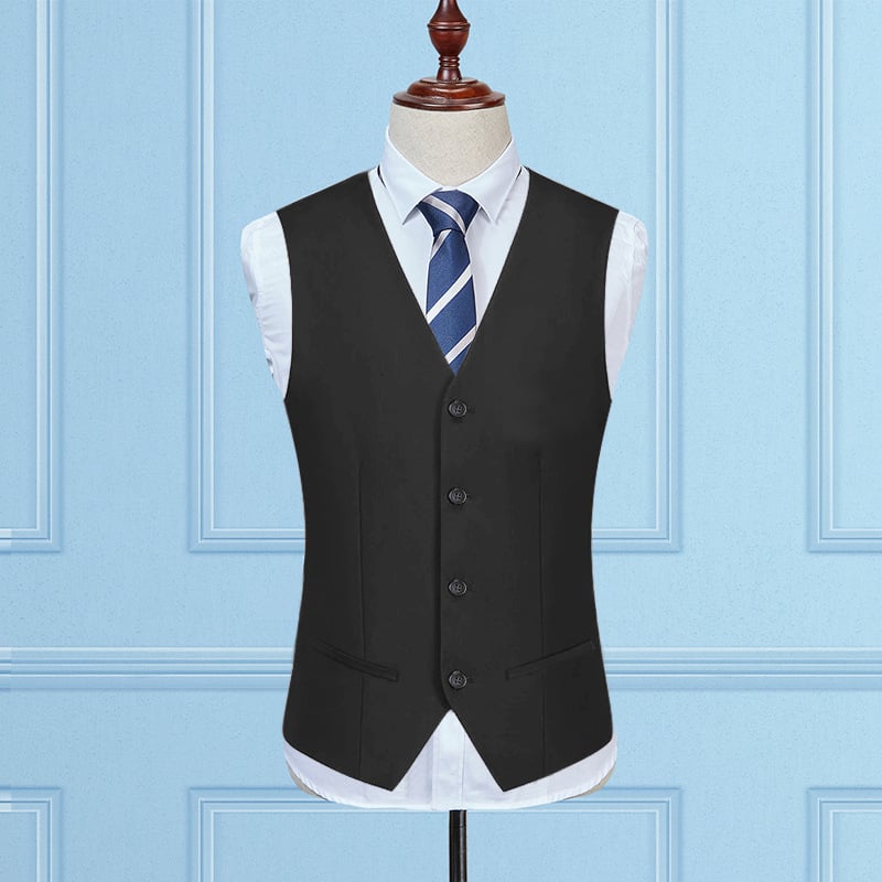 Ανδρικό γιλέκο σε κορεατικό στυλ, εφαρμοστό, μονόμπροχο, με V-λαιμό