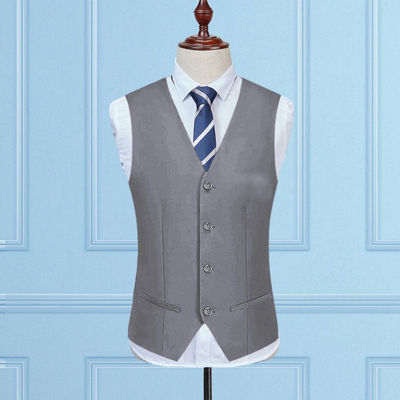 Ανδρικό γιλέκο σε κορεατικό στυλ, εφαρμοστό, μονόμπροχο, με V-λαιμό