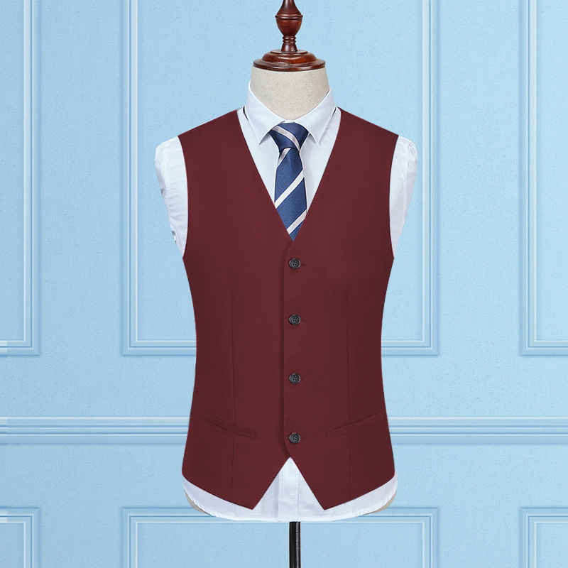 Ανδρικό γιλέκο σε κορεατικό στυλ, εφαρμοστό, μονόμπροχο, με V-λαιμό