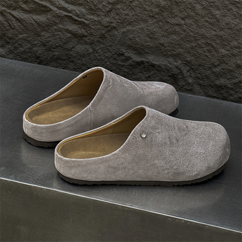 Γυναικείες Δερμάτινες Μισοπαντόφλες με Κυκλικό Δάχτυλο, Σόλα Καουτσούκ, Nubuk Upper, Εσωτερικό Από Ύφασμα, Λεϊζερ Στυλ