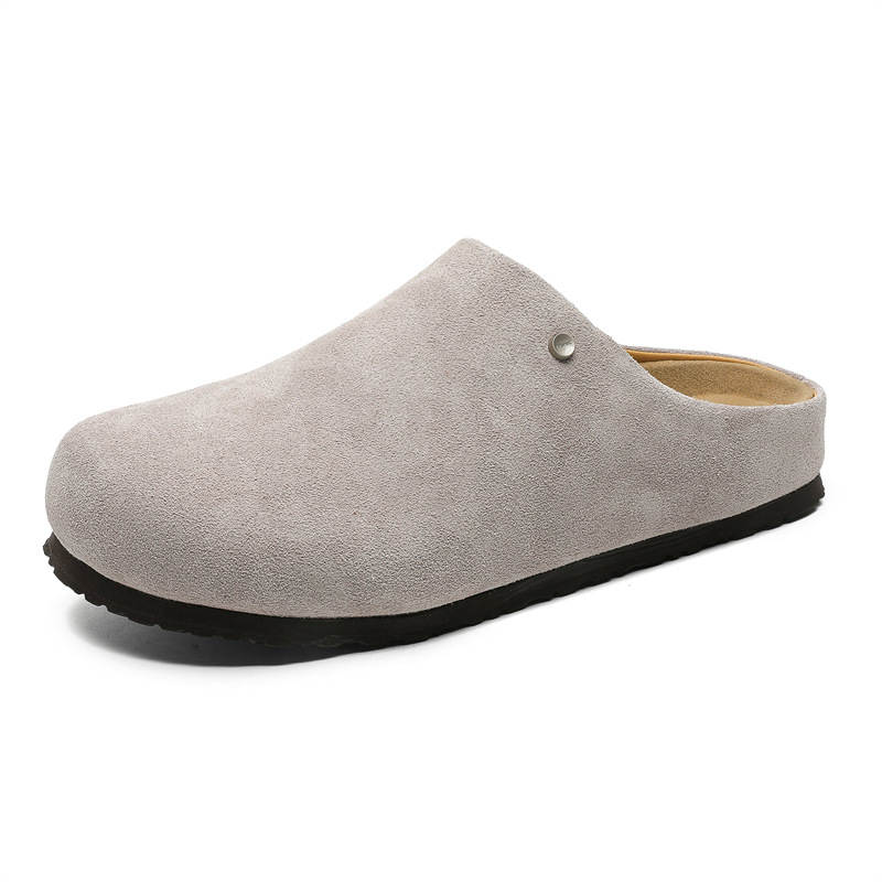 Ženske papuče od nubuk kože s okruglim vrhom, gumena potplata, unutarnja tkanina, ležerni stil