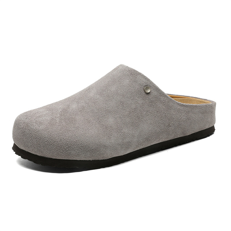 Ženske papuče od nubuk kože s okruglim vrhom, gumena potplata, unutarnja tkanina, ležerni stil