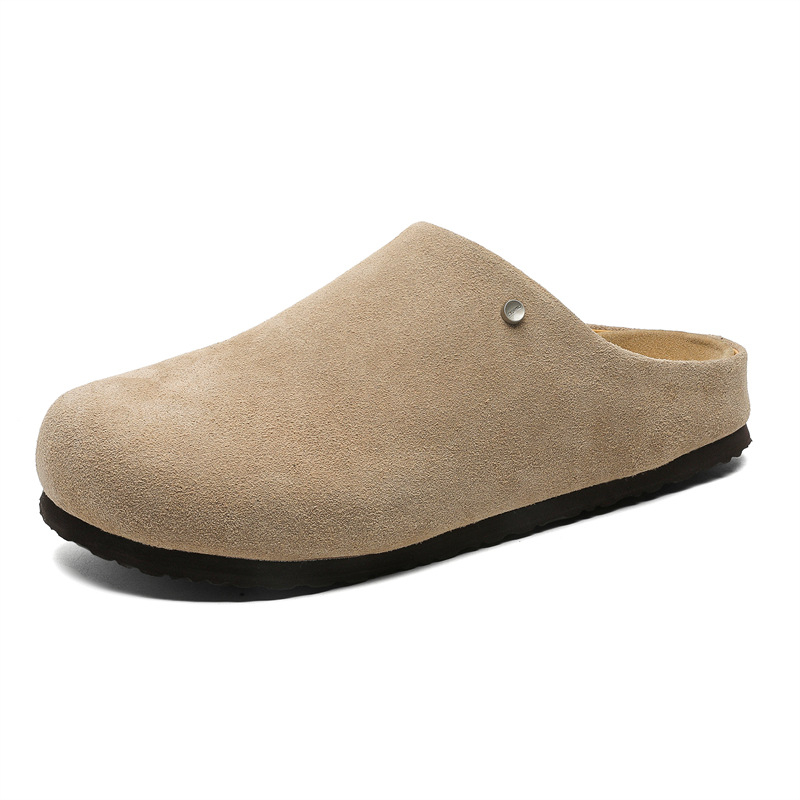 Ženske papuče od nubuk kože s okruglim vrhom, gumena potplata, unutarnja tkanina, ležerni stil