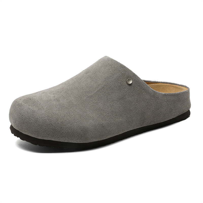 Ženske papuče od nubuk kože s okruglim vrhom, gumena potplata, unutarnja tkanina, ležerni stil