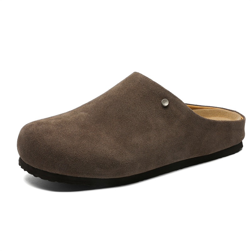 Ženske papuče od nubuk kože s okruglim vrhom, gumena potplata, unutarnja tkanina, ležerni stil