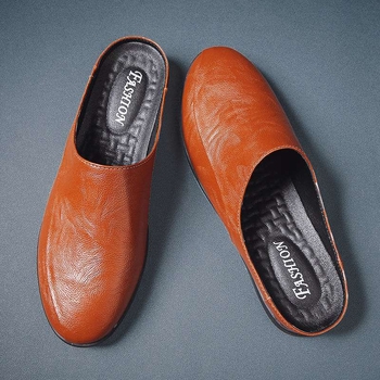 Férfi bőr hátrafelé nyitott papucs, lélegző, felső rész: másodlagos tehénbőr, talp: gumi, kényelmes, nyár 2022