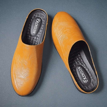 Férfi bőr hátrafelé nyitott papucs, lélegző, felső rész: másodlagos tehénbőr, talp: gumi, kényelmes, nyár 2022