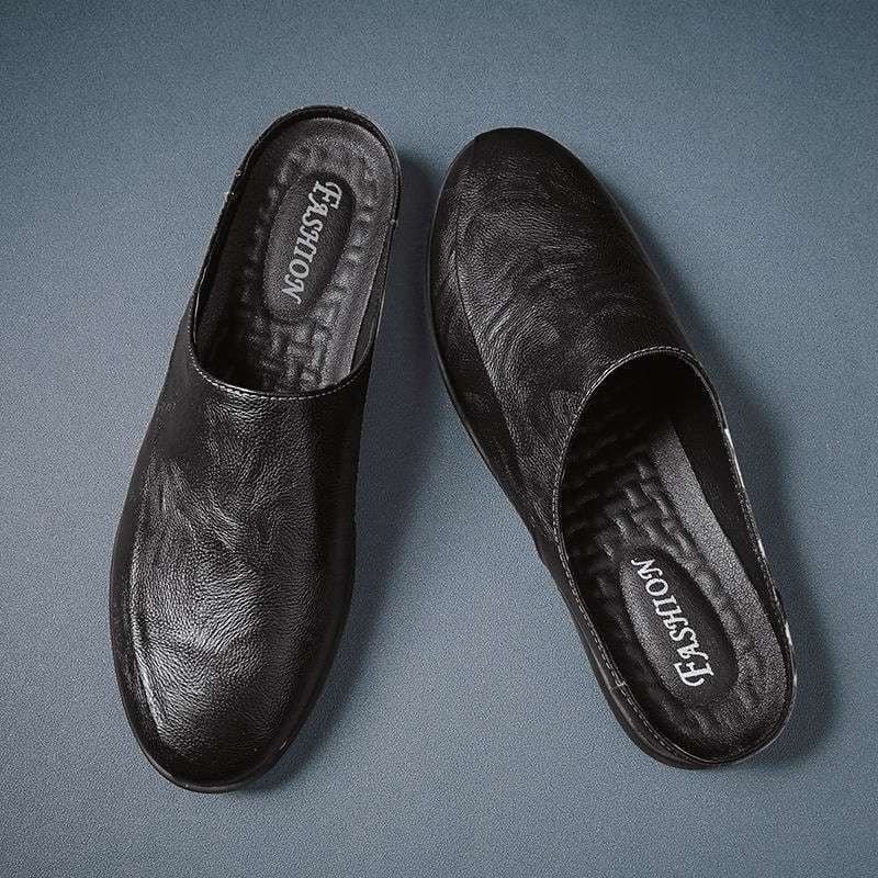 Férfi bőr hátrafelé nyitott papucs, lélegző, felső rész: másodlagos tehénbőr, talp: gumi, kényelmes, nyár 2022