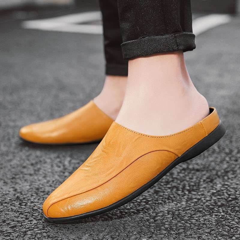 Férfi bőr hátrafelé nyitott papucs, lélegző, felső rész: másodlagos tehénbőr, talp: gumi, kényelmes, nyár 2022