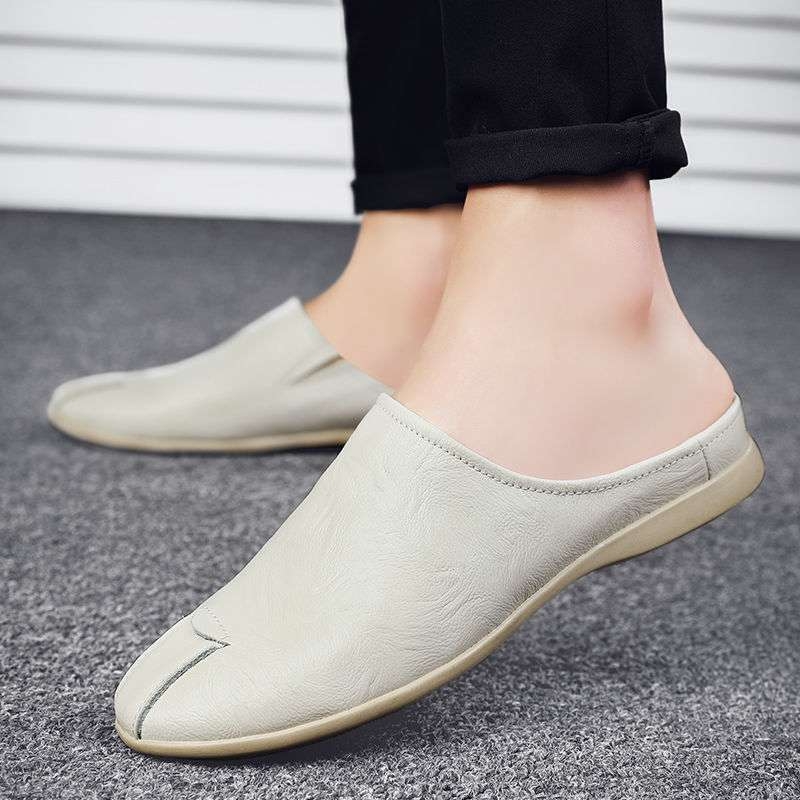 Férfi bőr hátrafelé nyitott papucs, lélegző, felső rész: másodlagos tehénbőr, talp: gumi, kényelmes, nyár 2022