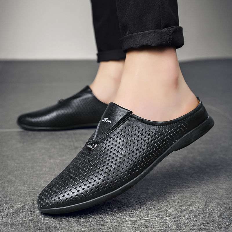 Férfi bőr hátrafelé nyitott papucs, lélegző, felső rész: másodlagos tehénbőr, talp: gumi, kényelmes, nyár 2022