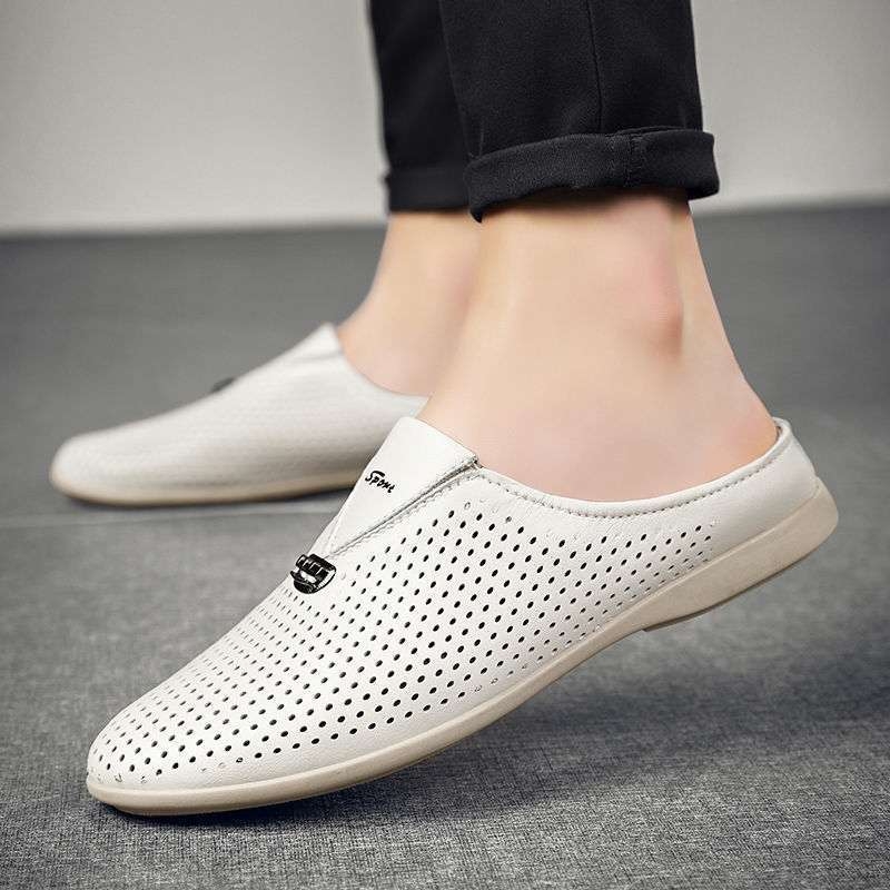 Férfi bőr hátrafelé nyitott papucs, lélegző, felső rész: másodlagos tehénbőr, talp: gumi, kényelmes, nyár 2022