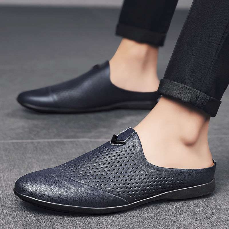 Férfi bőr hátrafelé nyitott papucs, lélegző, felső rész: másodlagos tehénbőr, talp: gumi, kényelmes, nyár 2022