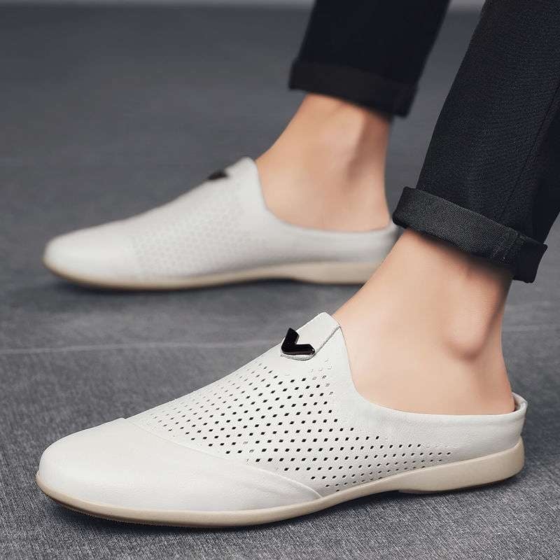 Férfi bőr hátrafelé nyitott papucs, lélegző, felső rész: másodlagos tehénbőr, talp: gumi, kényelmes, nyár 2022