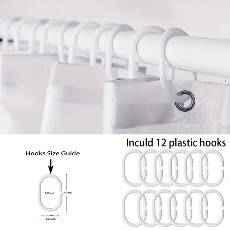 Dušas aizkars no poliestera, moderns minimālistiska stils, 12 āķi iekļauti, iespējama druka/logotips, pielāgošana pēc zīmējumiem