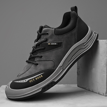 Ανδρικά Παπούτσια Εργασίας – Επάνω μέρος από γνήσιο δέρμα, αντιολισθητική και αποσβεστική σόλα, χαμηλός άνω με παχύ τακούνι 1–3 cm, PU πάτος, ραφή με ραφή, Φθινόπωρο 2023