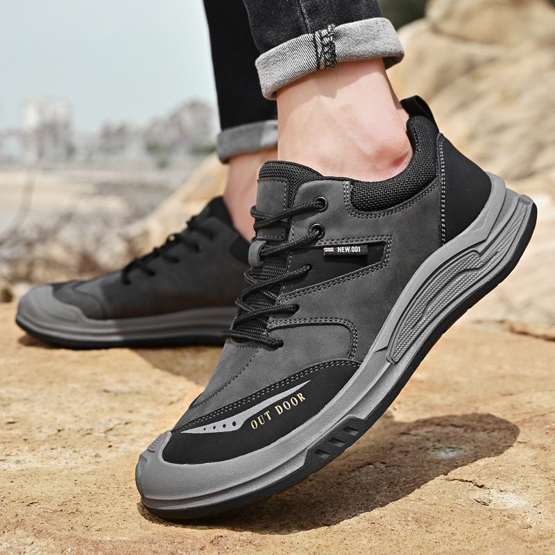 Ανδρικά Παπούτσια Εργασίας – Επάνω μέρος από γνήσιο δέρμα, αντιολισθητική και αποσβεστική σόλα, χαμηλός άνω με παχύ τακούνι 1–3 cm, PU πάτος, ραφή με ραφή, Φθινόπωρο 2023