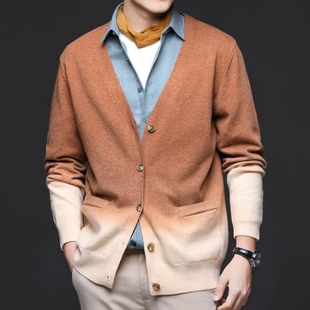 Muški kardigan slim-fit s V-izrezom, casual stil korejskog stila, akrilna smjesa; dugi rukavi; rebrasti rub