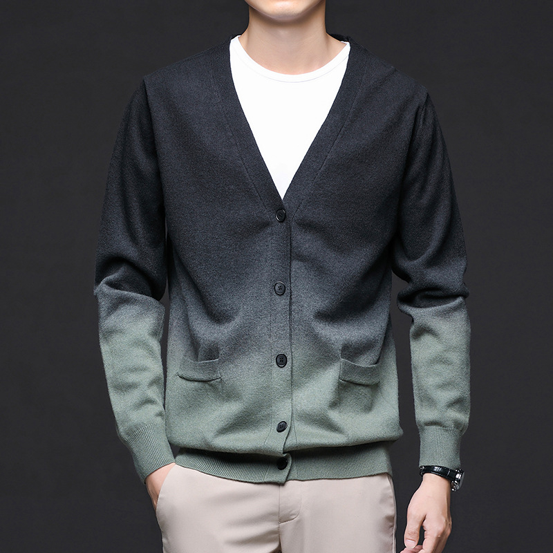 Muški kardigan slim-fit s V-izrezom, casual stil korejskog stila, akrilna smjesa; dugi rukavi; rebrasti rub