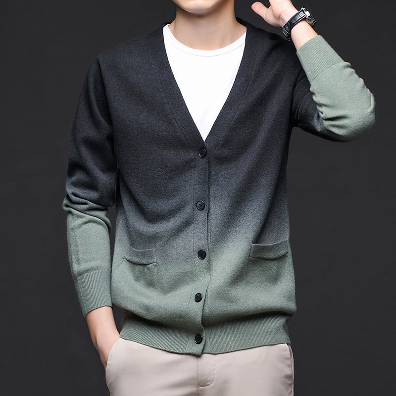 Muški kardigan slim-fit s V-izrezom, casual stil korejskog stila, akrilna smjesa; dugi rukavi; rebrasti rub