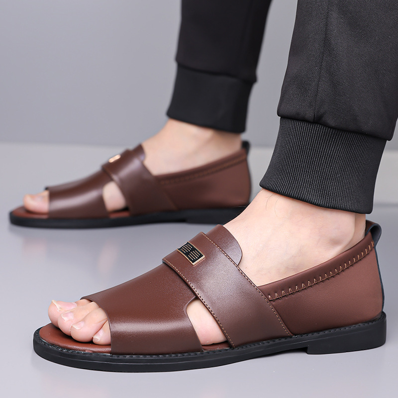Ανδρικά σανδάλια - ανοιχτό δάχτυλο, slip-on, αντιολισθητική σόλα από καουτσούκ, πάνω μέρος από microfiber δέρμα, πάτος PU, καλοκαιρινή συλλογή 2025
