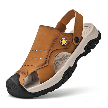 Ανδρικά σανδάλια παραλίας με κλειστό δάχτυλο από δέρμα βοδινού, αναπνεύσιμος διάτρητος σχεδιασμός, καουτσούκ σόλα, εύκολα φοριούνται