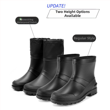 Ανδρικές γαλότσες βροχής, PVC επάνω μέρος, πλαστική σόλα, EVA πάτος, επένδυση από ύφασμα, αντιολισθητικές