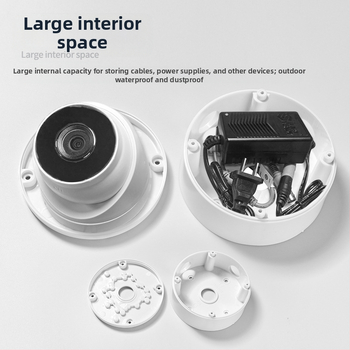 Βάση κάμερας οροφής για παρακολούθηση με ημισφαιρική πλάκα προσαρμογής και θήκη καλωδίων, 360° περιστροφή, πλαστικό
