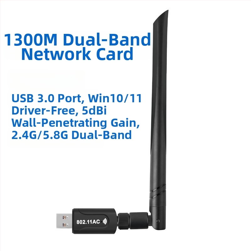 USB ασύρματος προσαρμογέας Wi-Fi, 1300 Mbps, διπλής ζώνης 2.4 GHz/5.8 GHz, 802.11b/g/n, χωρίς οδηγούς
