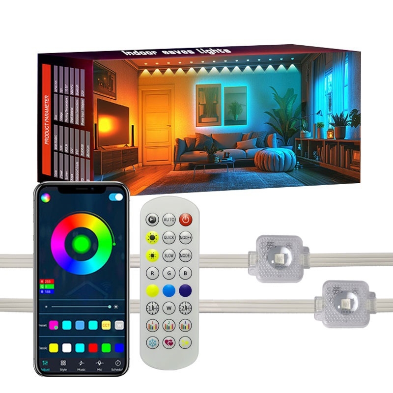 RGB LED lámpa a karzatra WiFi alkalmazásvezérléssel és hangvezérléssel, 24V bemenet, 30x5050 RGB LED-ek, kültéri vízálló, dimmer
