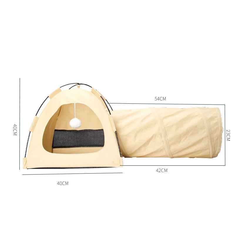 Macska sátor alagúttal – minden évszakra tervezve, zárt, vízálló, levehető és mosható (anyag: textil + vászon)