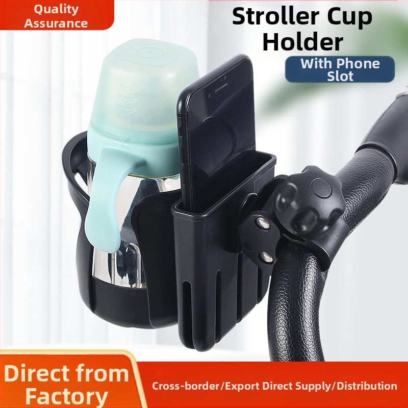 Universalus gertuvės laikiklis vaikiškiems vežimėliams — skirtas kūdikių buteliams ir gėrimams — ABS medžiaga — suderinamas su vežimėliais ir dviračiais — palaiko privatų ženklinimą