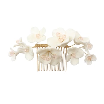 Сватбен гребен за коса - ръчно изработен керамичен аксесоар с цветя и кристали