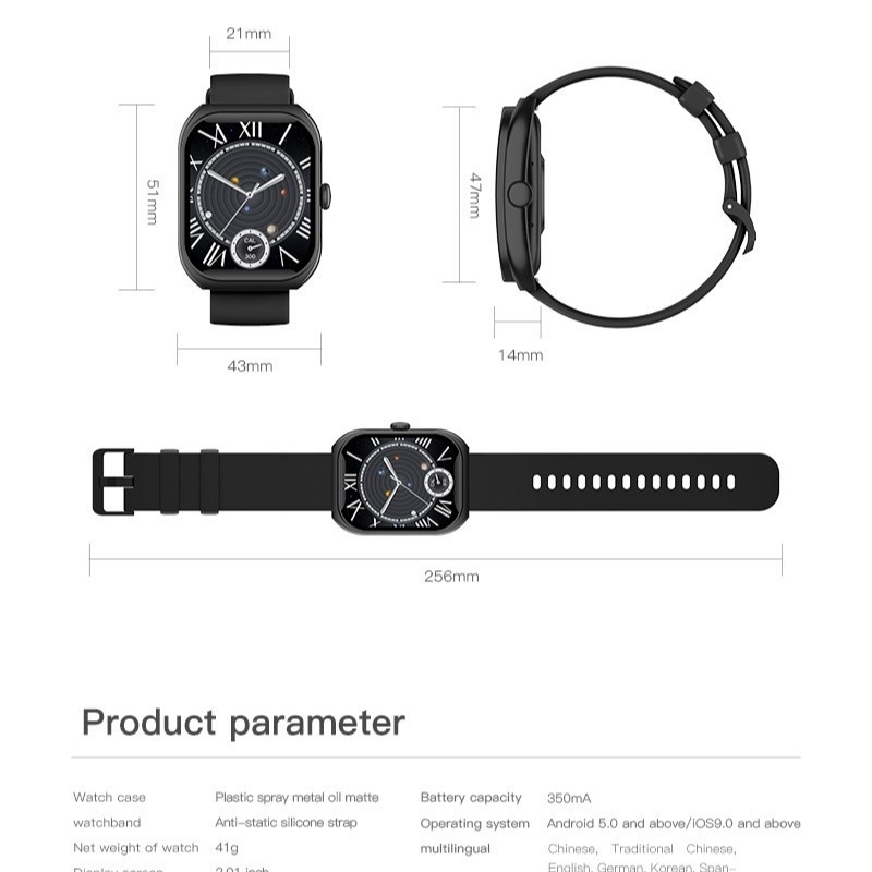 LJ Z172 išmanusis laikrodis: Bluetooth skambučiai, lenktas ekrano, širdies ritmas stebėjimas, kraujo deguonies lygis, miego stebėjimas.