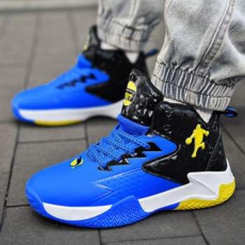 Παιδικά Παπούτσια Μπάσκετ με Απορρόφηση Κραδασμών, Άνω από Συνθετικό Δέρμα, Καουτσούκ Σόλα, Μπροστινό Κλείσιμο με Κορδόνια, Σχέδιο Μπλοκ