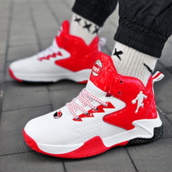 Παιδικά Παπούτσια Μπάσκετ με Απορρόφηση Κραδασμών, Άνω από Συνθετικό Δέρμα, Καουτσούκ Σόλα, Μπροστινό Κλείσιμο με Κορδόνια, Σχέδιο Μπλοκ