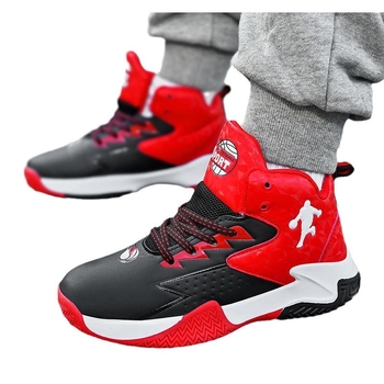 Παιδικά Παπούτσια Μπάσκετ με Απορρόφηση Κραδασμών, Άνω από Συνθετικό Δέρμα, Καουτσούκ Σόλα, Μπροστινό Κλείσιμο με Κορδόνια, Σχέδιο Μπλοκ