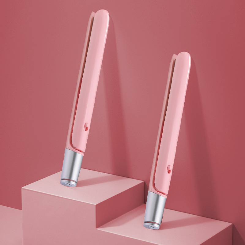 Устройство за изправяне на коса и къдрене USB мини безжично преносимо, турмалиново керамично нагряване, регулируема температура, 110W/50V, подходящо за сухи коси