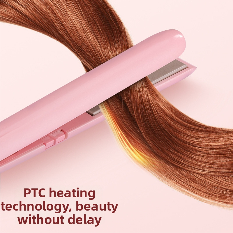 Устройство за изправяне на коса и къдрене USB мини безжично преносимо, турмалиново керамично нагряване, регулируема температура, 110W/50V, подходящо за сухи коси