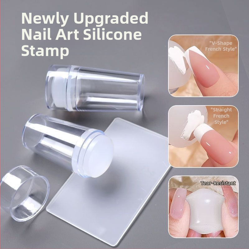 Σετ εργαλείων stamping νυχιών με σιλικόνιο σφραγίδα και παλέτα, τόξο γαλλικού σχεδίου, ανθεκτικό κιτ μανικιού