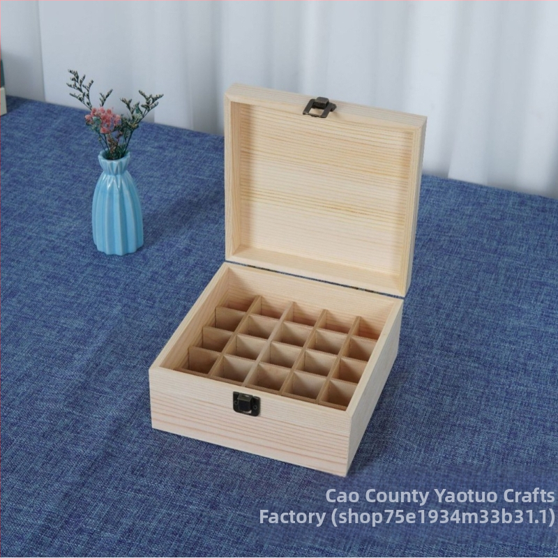 Дървена кутия за етерични масла с множество отделения, настолен органайзер с подвижна капачка, възможност за печат на лого