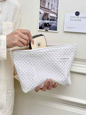 Козметична чанта за съхранение – преносима, голям капацитет; полиестерна материя с каре шарка, подплата полиестер, стил минималистичен и луксозен