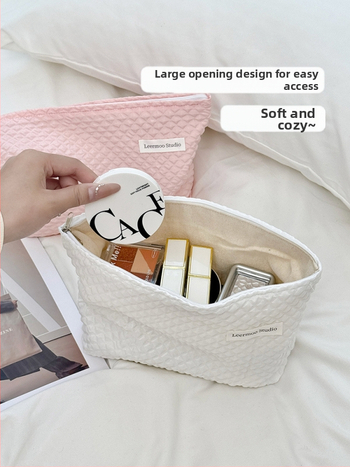 Козметична чанта за съхранение – преносима, голям капацитет; полиестерна материя с каре шарка, подплата полиестер, стил минималистичен и луксозен