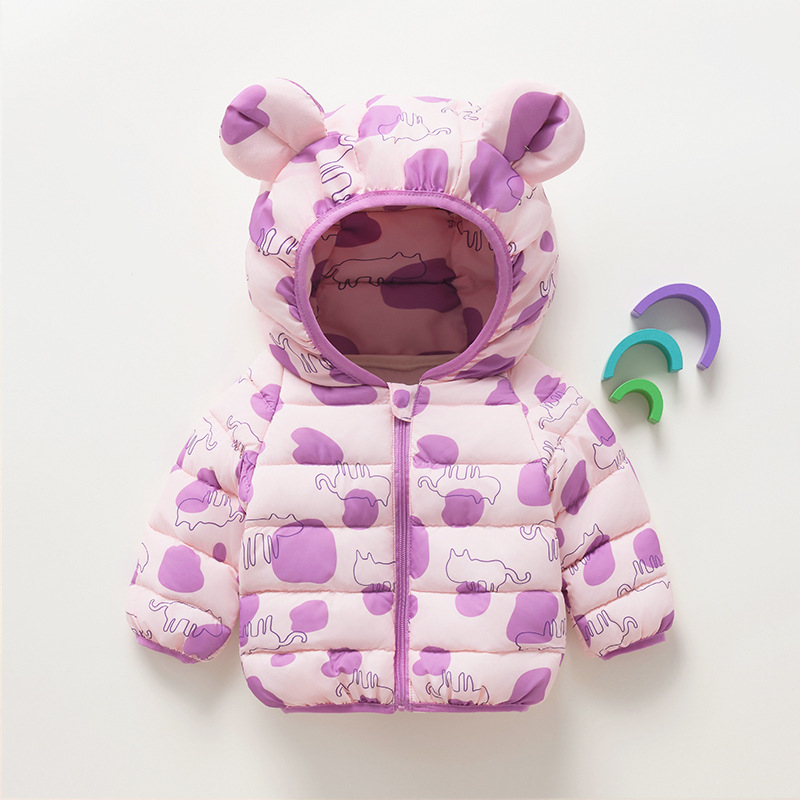 Παιδικό μπουφάν από βαμβάκι με σταθερή κουκούλα, φερμουάρ, γέμισμα πολυεστέρα, επένδυση πολυεστέρα, unisex, για 1-3 ετών, καθημερινό στυλ
