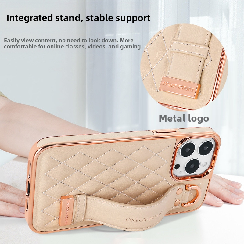 Puzdro na telefón s koženým náramkom pre iPhone 14 a iPhone 13 Pro Max – pravá koža, anti-otlačky, plné krytie, odolné voči pádu